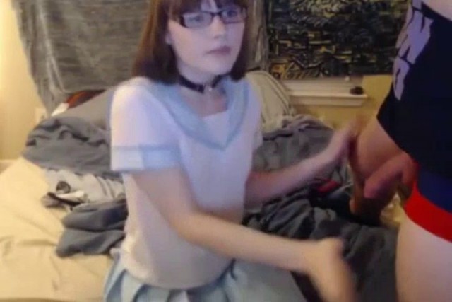 Cute Femboy In Schoolgirl Skirt Make Her Boyfriend Cumshot