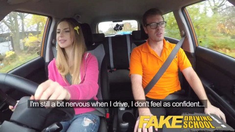 Fake Driving School hot Italian learner with big natural tits fucks for her exam