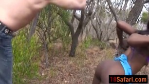 African hottie takes long white cock outdoors