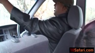 African hitchhiker enjoys blowing cock in car