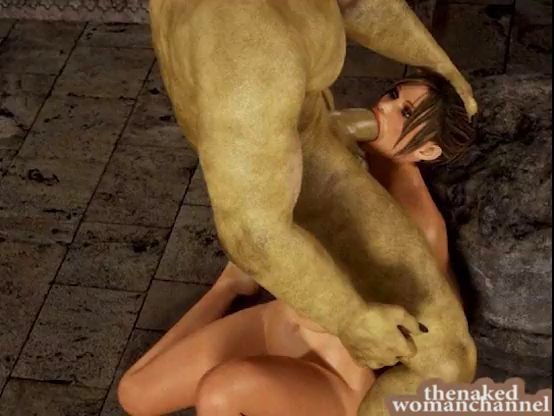 Sexual Busty Woman Lara Croft fucked by ogre