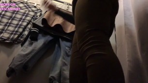 Dressing room teen brunette see through thong amazing ass