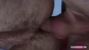Two college guys have oral