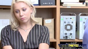 Cute blondie loves the big cock of the security guard that caught her stealing. Wanna check it out?
