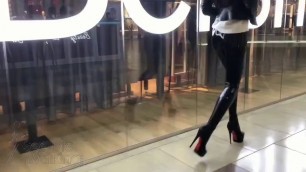 Public Walking in Latex and heels Latex