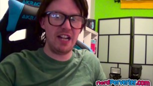 Delightful UK babe sucking cock of a nerd