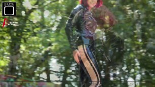 Skateboard Girl in Shiny Latex