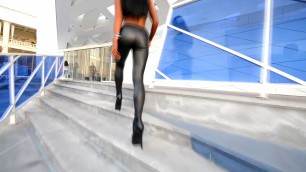 Walking in boots Black leather leggings