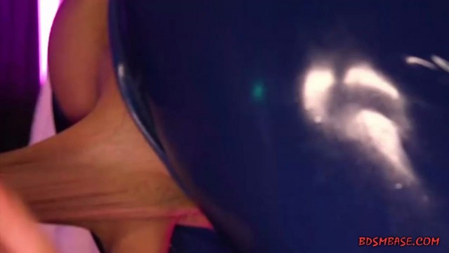 Good time for guy in shiny blue latex in this colorfull BDSM play