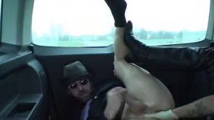 Brutally Fucked guy in the car threesome
