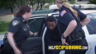 Black criminal was caught red handed by two horny BBC lovers with big tits.