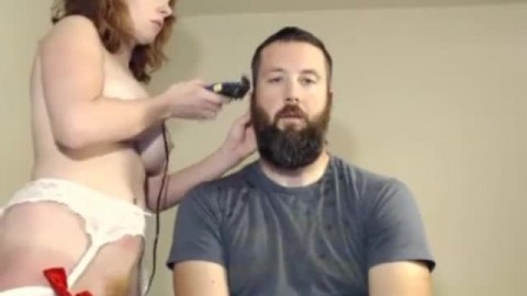 Filthy Babe Masturbating and gives her Boyfriend's a Haircut (PornCam)