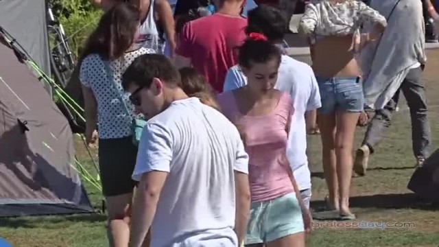 BRALESS Petite Bouncing Tits in Public Puffy Nipples