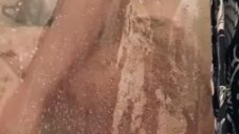Shower Voyeur ~ Spying on Girl with Pussy Tattoo