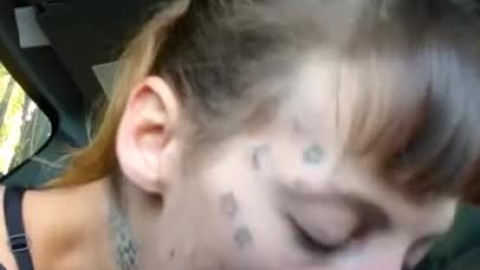 HOOKER CAR BLOWJOB CUM MOUTH 02 Street Fellatio by Whore that Finishes Blowjob TATTOO GIVES HEAD