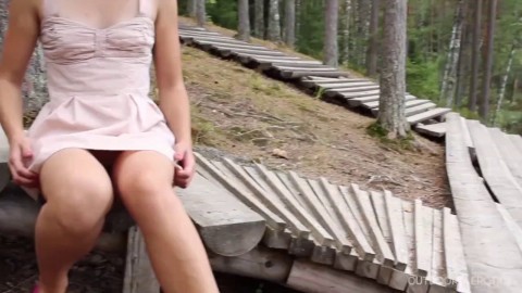 Dagny Flashes her Titties and Pussy Outdoors