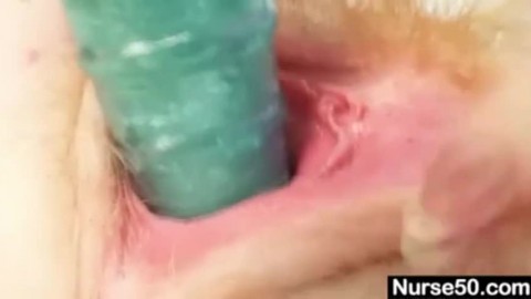 Redhead Amateur Lady Stretching her Red Hairy Pussy