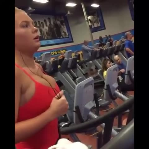 NO BRA Busty Petite Bouncing Big Tits in Slow Motion on Treadmill