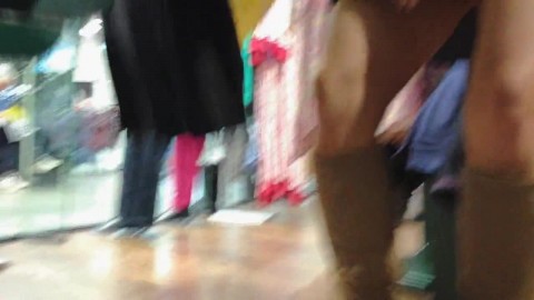 Upskirt of Exhibitionist Wife Shopping with no Panties and Flashing Pussy