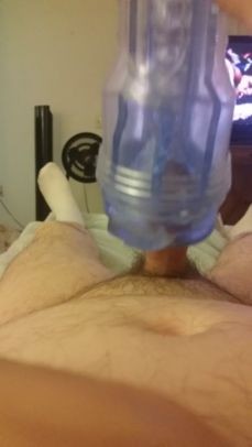 Male Masturbation with Fleshlight Big Cum Shot Watching TV Porn!