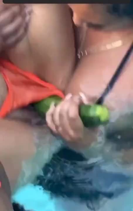 Nasty Bitch Gets Fucked with Cucumber at LA Pool Party