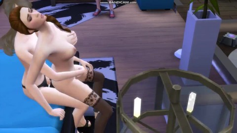 Husband Jerks off while Watching his Wife is being Fucked with a Strapon by another Woman (Sims 4)