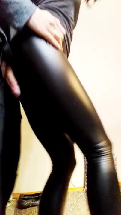 Dry Humping on Leather Leggings Ass