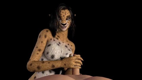 Cheetah Girl Handjob Cum on Face Furry Cosplay Video Game 3d