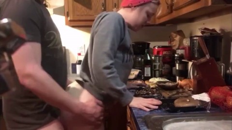 Cooking Food while getting Fucked Real Good in the Kitchen