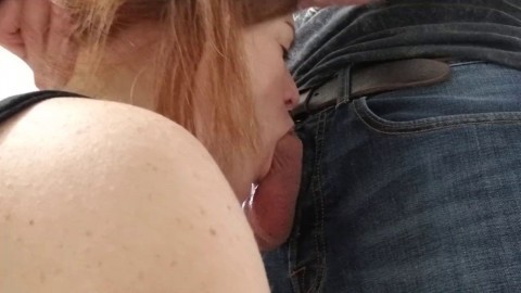 Tiny Redhead Deepthroats a Huge Cock