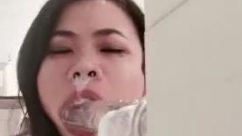 Girl blows cum out her nose