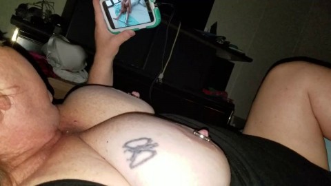 Wife Exposing new Nipple Rings while Watching her Friends Fuck on Phone