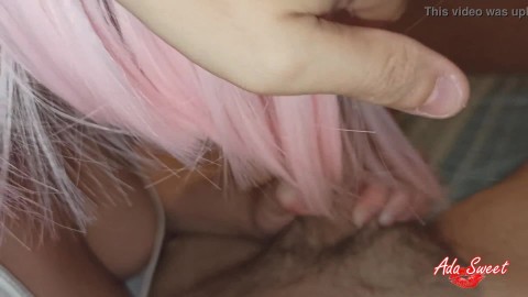 Hot teen with Big Tits sucks hard cock until cum covered