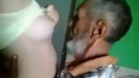 old man sucking young babe boobs