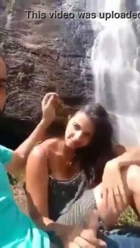 Indian cute Desi girlfriend giving blowjob near waterfall and in the Car