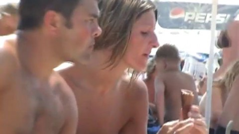 Topless Tourist Wife Sexy Eating Ice Cream in Sunny Beach Bulgaria