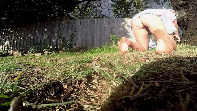 upskirt pussy in the garden. flashing the man nextdoor