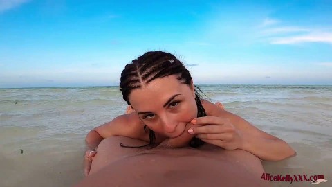 Nude Cutie Public Blowjob Big Dick and Swallows Cum on the Sea Beach