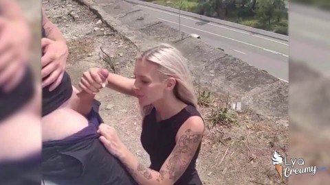 Girlfriend Deep Sucking and Sensual Fucking in a Public Place