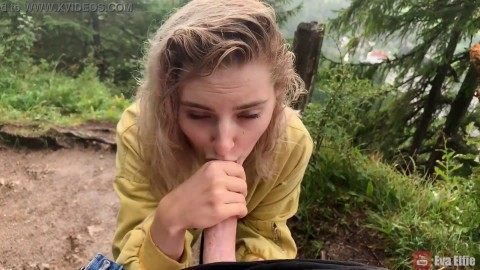 Busty teen swallows cum after public blowjob - Eva Elfie