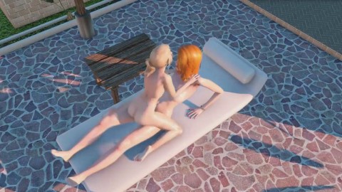 Shemale fucks girl in the pool - Hot Summer Sex, 3D Futanari Porn