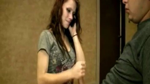 Real amateur teen tugs cock on the phone