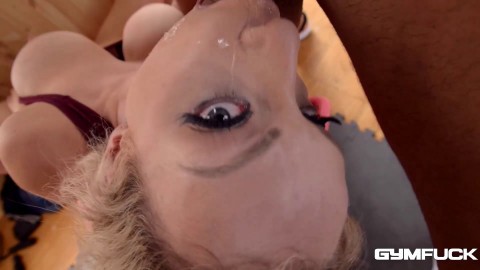 Gym fuck with busty blondie Chessie Kay ends with cumshots on her big tits