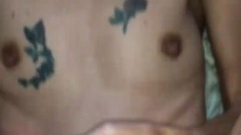 Skinny tattooed wife creampied while watching porn