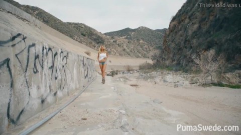 Puma Swede Spreading Pussy Outside in the Desert!
