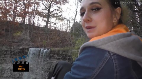 Outdoor Waterfall Blowjob - Blonde Canadian Green Eyes Almost Gets Caught!