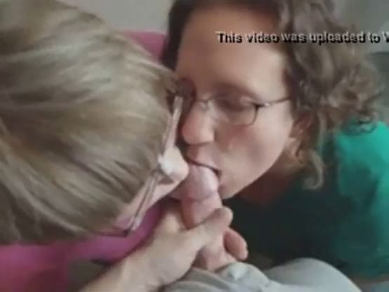 Two amateur blowjob chicks receive cum on their face and glasses