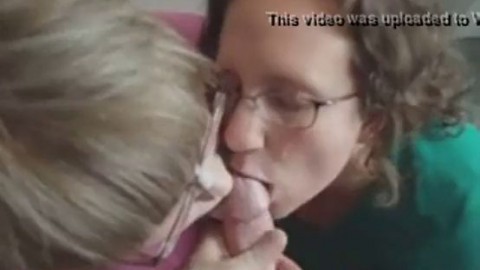 Two amateur blowjob chicks receive cum on their face and glasses