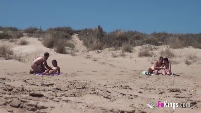 Beach Dogging! Ainara fucks a voyeur and a couple join the fun