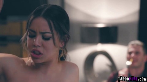 Hot teen girlfriend Alina Lopez fucks with a friend and uses time freeze while her boyfriend is watching them.